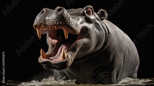 Compelling Hippo Image. Explore the Force of an Angry Hippopotamus's Display in Striking Detail