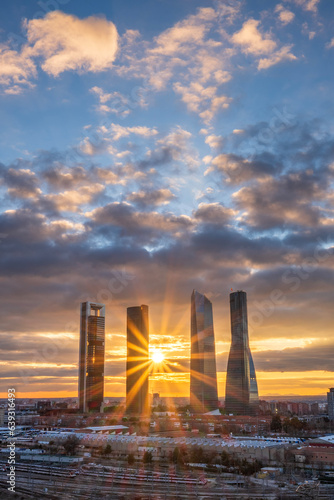 Sunset over the city of Madrid, Spain.