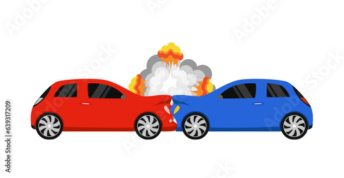 Car crash with tree Road accident Damaged transport. Two smashed cars