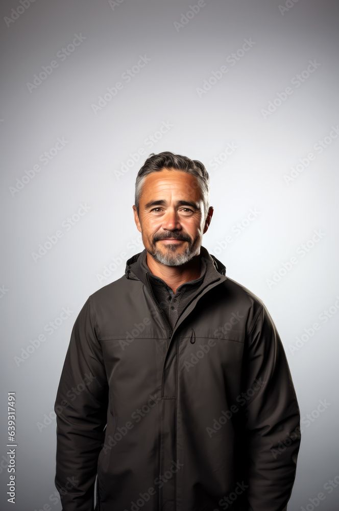 Smiling middle-aged man with beard, wearing jacket portrait Smiling middle-aged man with beard, wearing jacket portrait