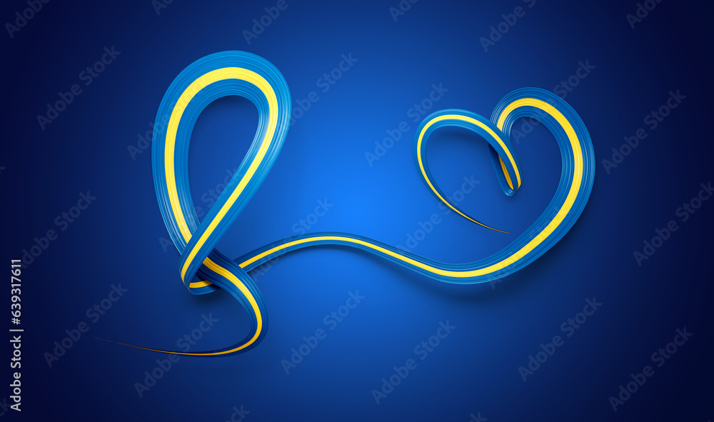 3d Flag Of Sweden Heart Shaped Wavy Awareness Ribbon flag On Royal Blue Background, 3d illustration 3d Flag Of Sweden Heart Shaped Wavy Awareness Ribbon flag On Royal Blue Background, 3d illustration