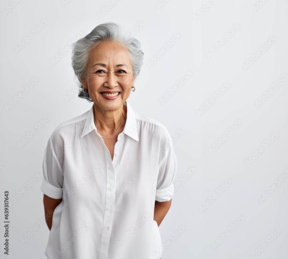 Old senior happy Asian woman isolated on white Old senior happy Asian woman isolated on white