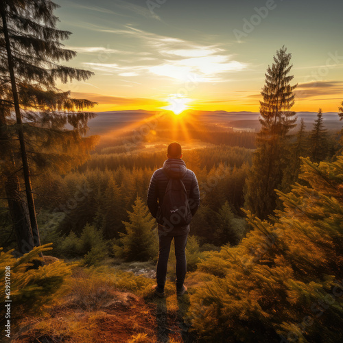 Person looking over a forest from a cliff
