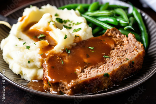 Fotótapéta Enjoy a hearty, homemade meal with juicy slices of meatloaf smothered in savory