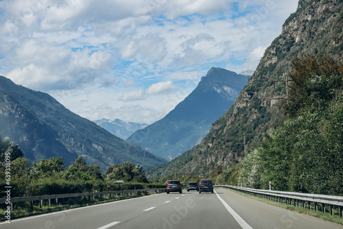 Lucerne, Switzerland - August 9, 2023: Highway in Switzerland overlooking the Alps © Andrei Antipov