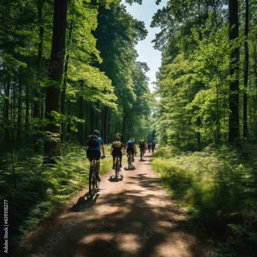 People cycling through a forest © Glyn