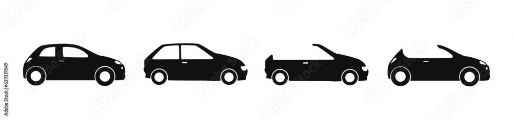 Car icons set. Sedan cabriolet side view