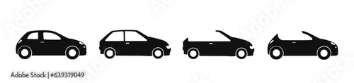 Car icons set. Sedan cabriolet side view