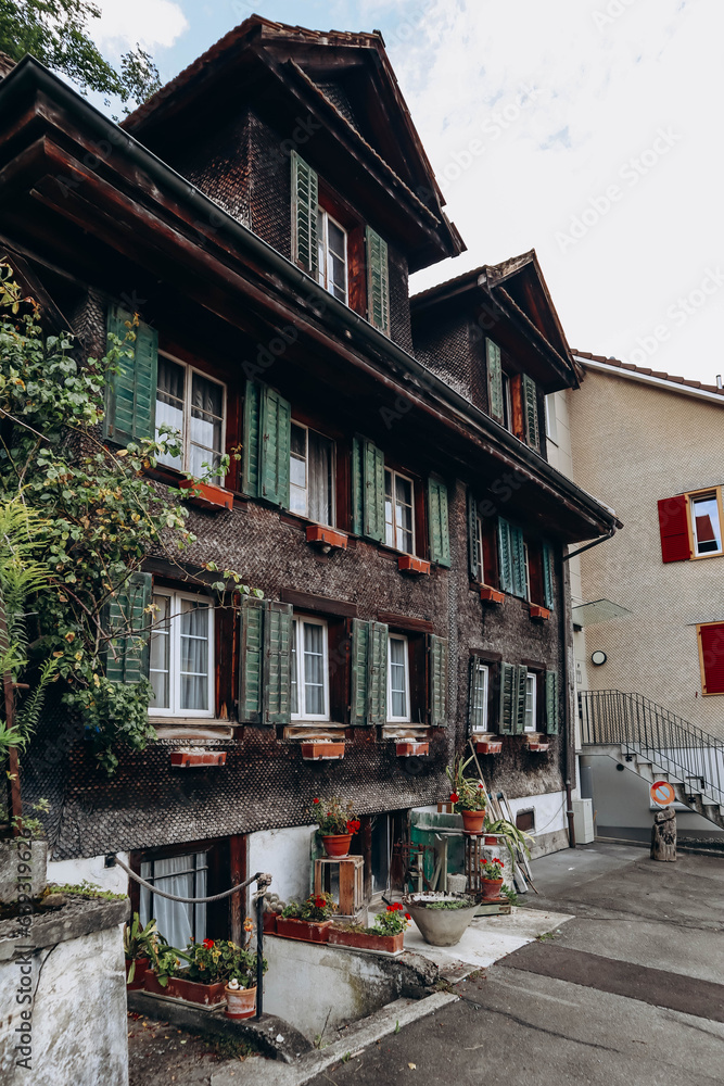 Fototapeta premium Picturesque facades of Alpnach, Switzerland