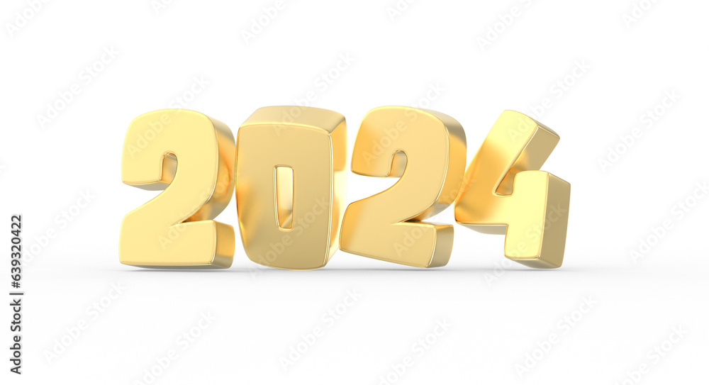 Happy New Year Number 2024 Gold 3D Render Happy New Year Number 2024 Gold 3D Render