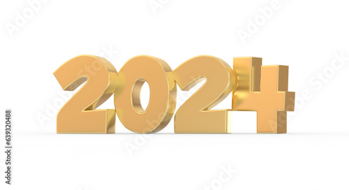 Happy New Year Number 2024 Gold 3D Render