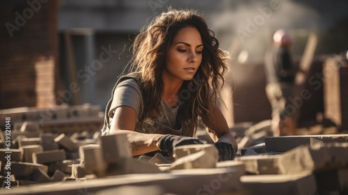 woman working as bricklayer