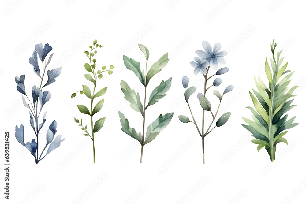 Fototapeta premium Watercolor leaves and branches illustration