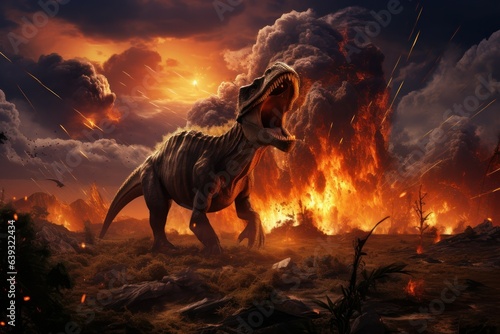 T-rex during dinosaur extinction event, Asteroid impact jurassic era, Tyrannosaurus rex extinction © Mohammad