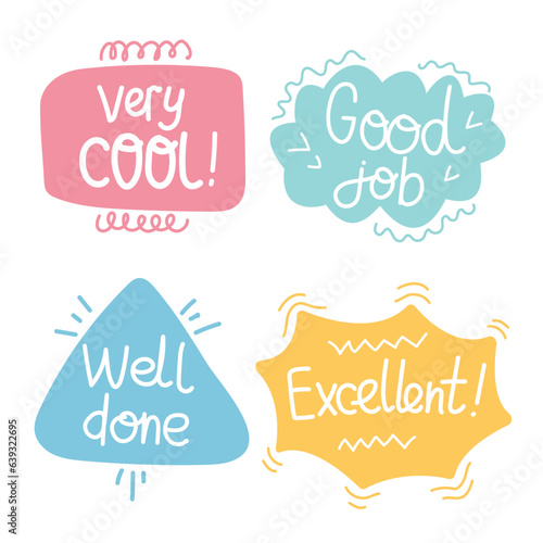 Job and great job stickers logo. Student icon. School reward, encouragement sign, stamp. Educational kids design. Vector illustration.