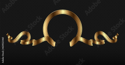 Empty golden frame movie retro film frame isolated on black background. Decorative vintage golden frame