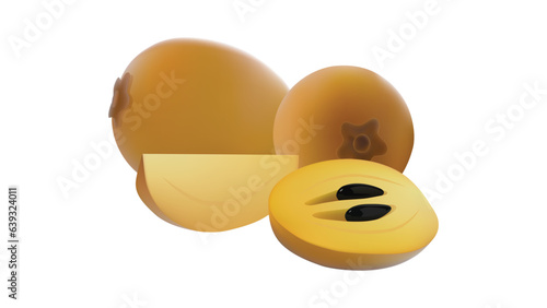 Set of fresh Sapodilla isolated on the white background. whole and slice of sapodilla fruit, Vector illustration