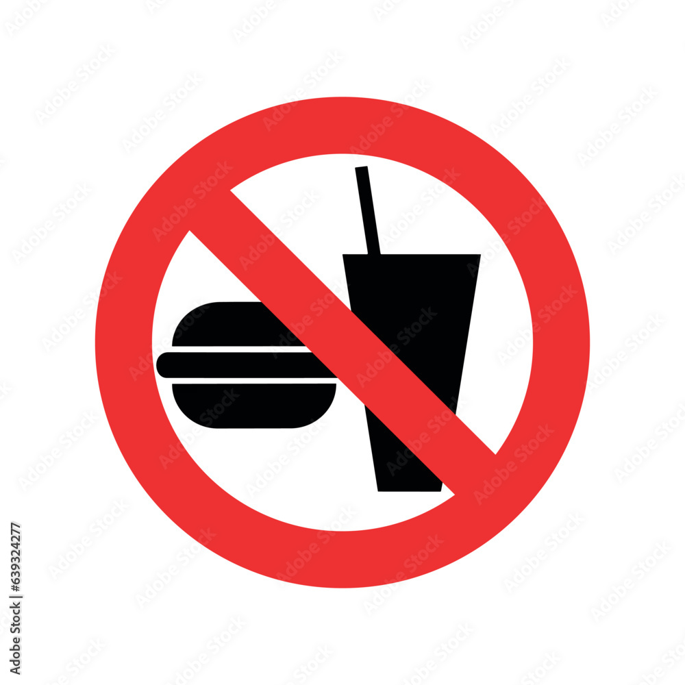 Forbidden sign isolated on white background. No eat and drink here. Forbidden sign isolated on white background. No eat and drink here.