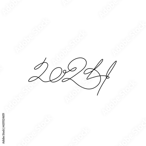 Calligraphy 2024 year sign lettering. 2024 inscription, two thousand twenty four continuous line drawing, calendar design postcard banner, single line on white background, vector line art.