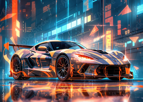 Neon Velocity, is a sleek sports car bathed in radiant neon lights capturing the essence of speed and innovation.