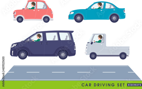 車を運転するブレザー男子学生のセット