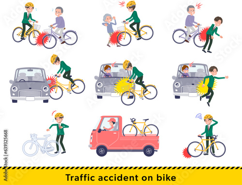 自転車事故に遭うブレザー男子学生のセット