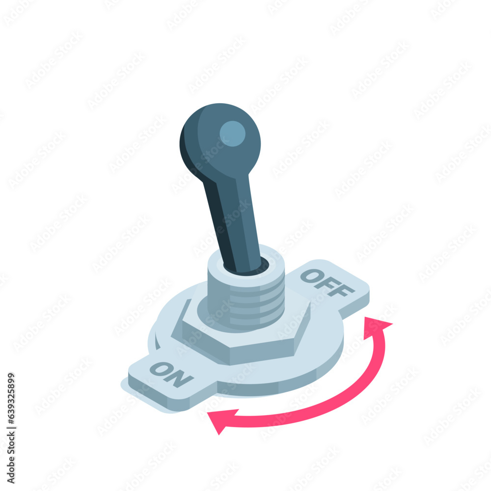 isometric toggle switch in color on a white background, electric switch, on or off isometric toggle switch in color on a white background, electric switch, on or off