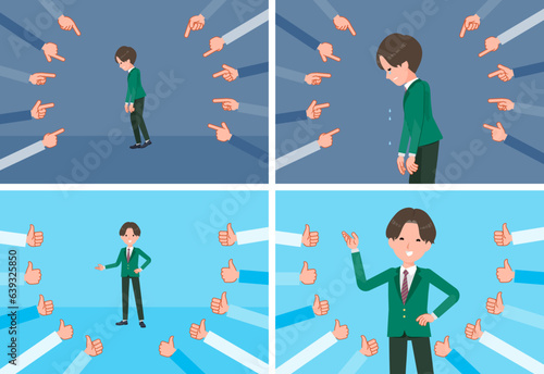 評価をうけるブレザー男子学生のセット