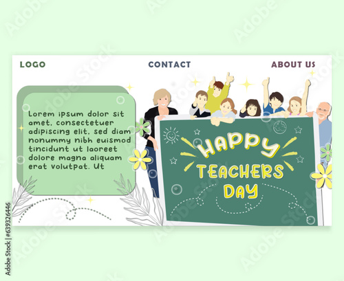 banner hand drawn flat and shadow happy teacher's day page template with color pastel