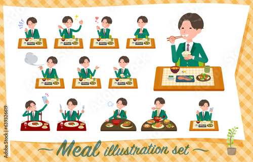 食事に関するブレザー男子学生のセット