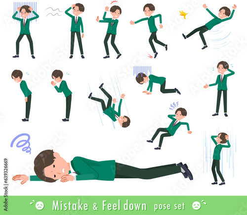 失敗と憂鬱を表現しているブレザー男子学生のセット