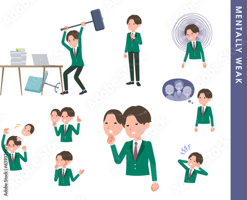 精神的に弱っているブレザー男子学生のセット