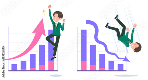 業績アップと業績ダウンを表現するブレザー男子学生のセット