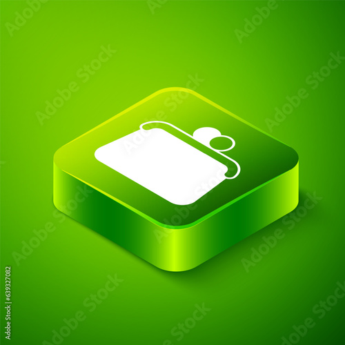 Isometric Handbag icon isolated on green background. Female handbag sign. Glamour casual baggage symbol. Green square button. Vector