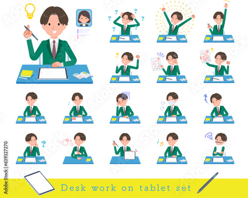 タブレット端末で学習するブレザー男子学生のセット