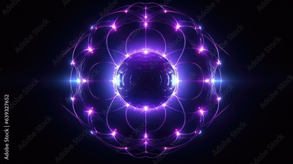 Obraz premium Purple Violet Glowing Orb Sacred Geometric Atomic Sphere