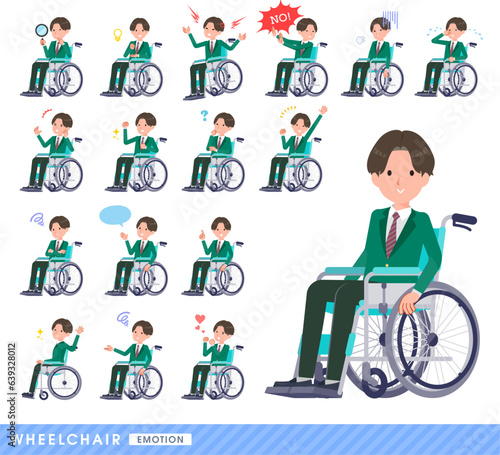 車椅子に乗るブレザー男子学生のセット