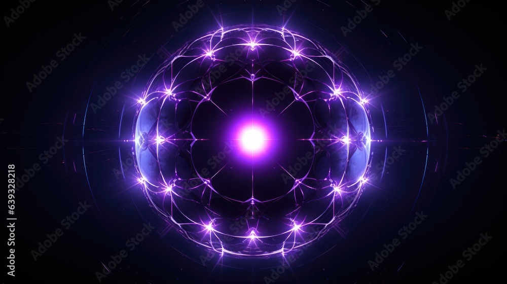 Fototapeta premium Purple Violet Glowing Orb Sacred Geometric Atomic Sphere