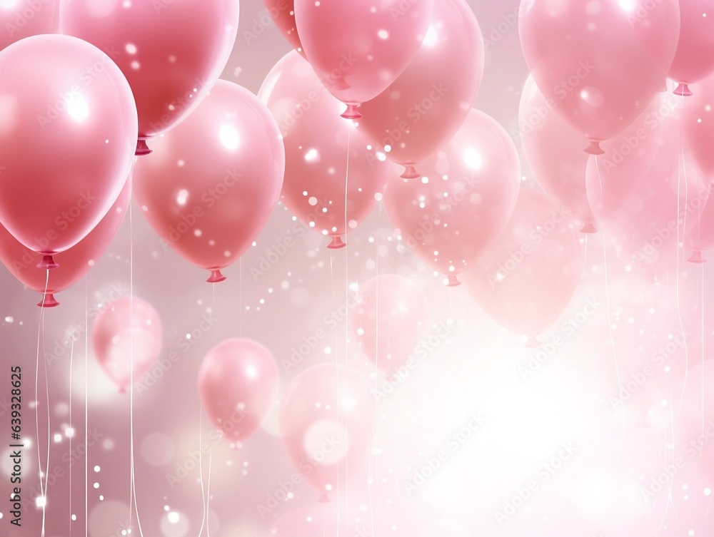 Pink balloons background and confettis for celebration Pink balloons background and confettis for celebration