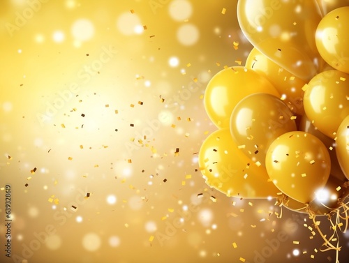 Yellow balloons background and confettis for celebration
