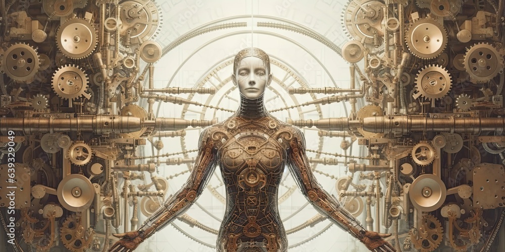 Obraz premium Technological background of ancient alien robot. Generative AI