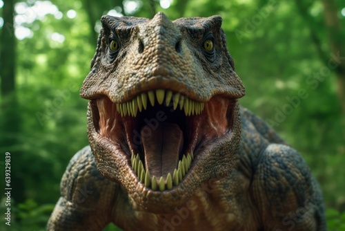 Tyrannosaurus Rex roaring at the camera, T-rex Jurassic prehistoric animal © Mohammad