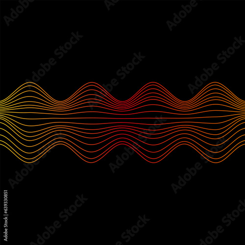 Sound wave rainbow wavy line gradients. Radio frequency. Abstract geometric shape on a black background. Vector illustration.