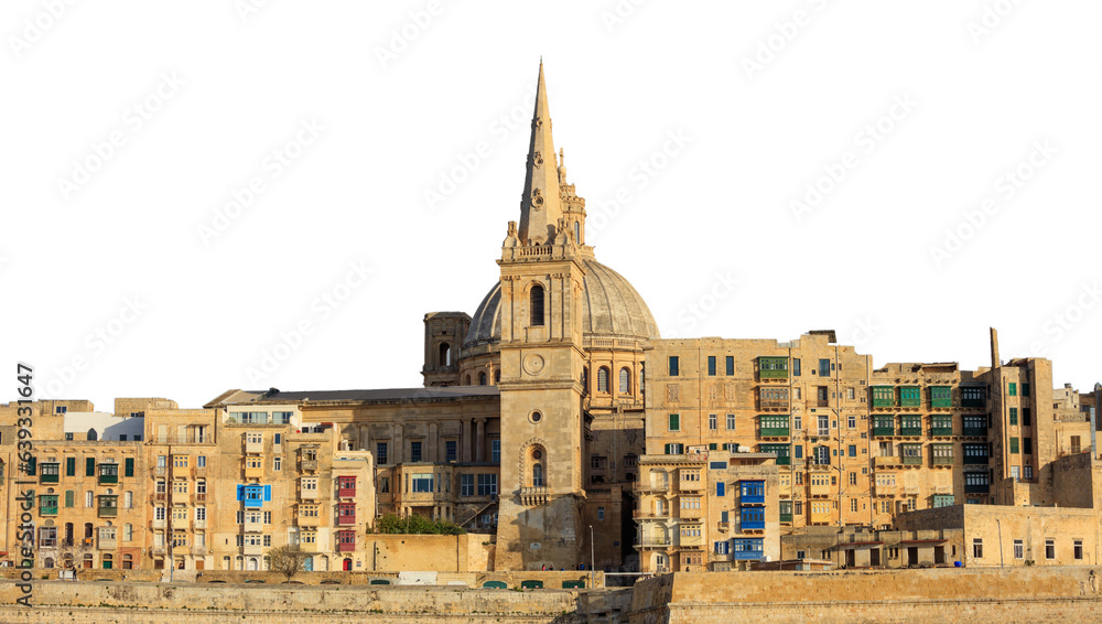 Valletta, Malta, Skyline isolated on white transparent background, PNG