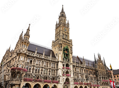 Munich, Germany. New Town hall at Marienplatz square isolated on white transparent background, PNG photo
