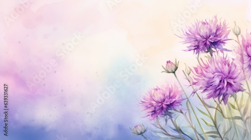 Blue purple watercolour cornflower knapweed centaurea flower banner with copy space. Floral blossom concept photo