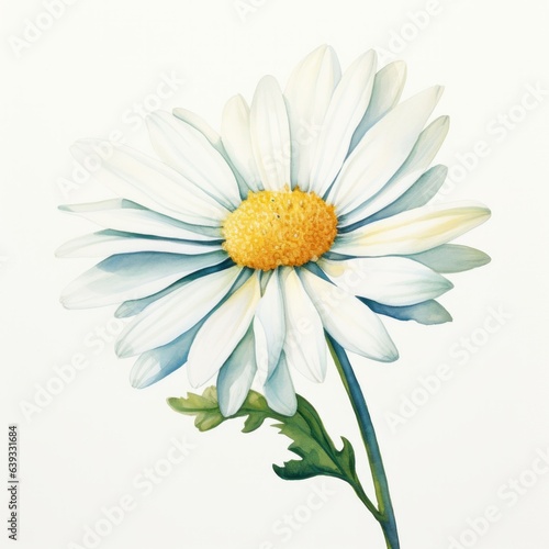 White watercolour chamomile daisy matricaria marguerite spring flower illustration on light background. Floral blossom concept photo
