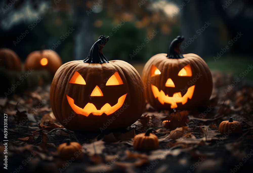 Halloween border background with creepy pumpkins Halloween border background with creepy pumpkins