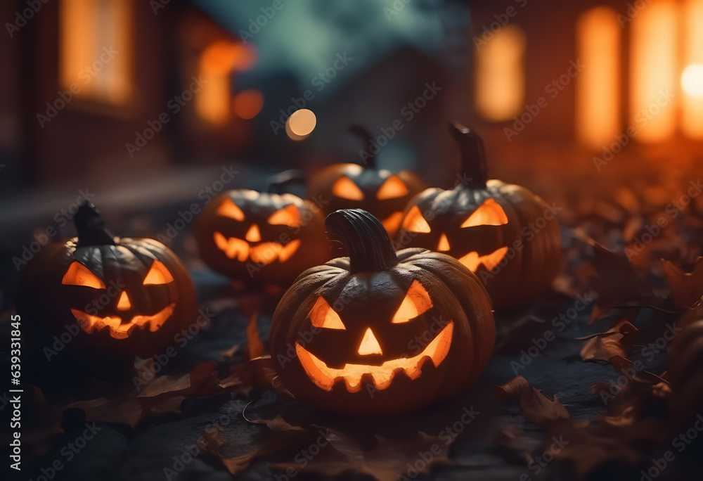 Halloween border background with creepy pumpkins Halloween border background with creepy pumpkins