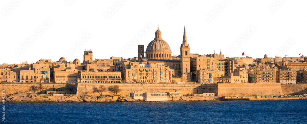 Valletta, Malta, Skyline in the afternoon isolated on white transparent background, PNG - obrazy, fototapety, plakaty 